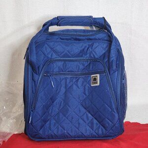 Delsey Paris Navy Diamond Quilted Poly Dual Top Handles Rolling Overnighter Bag